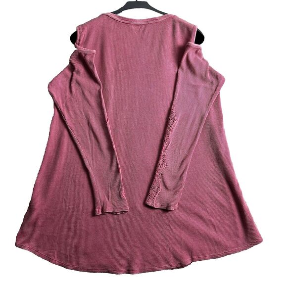 Soft Surroundings Womens Cold Shoulder Thermal Top L Boho Lace Tunic Pink Cotton - Picture 11 of 13